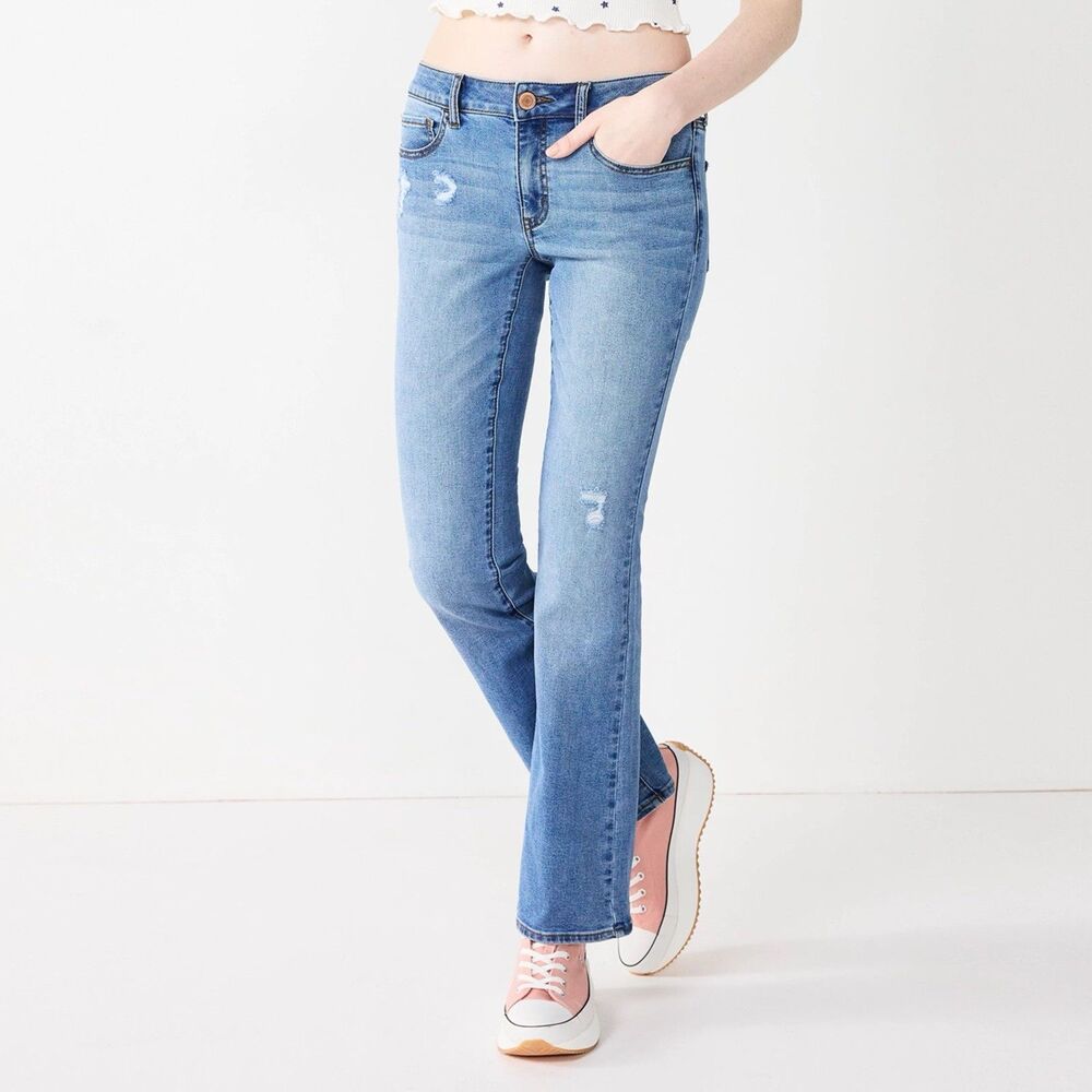 New Women’s Juniors' SO Low-Rise Bootcut Jeans Light Blue Size 13L